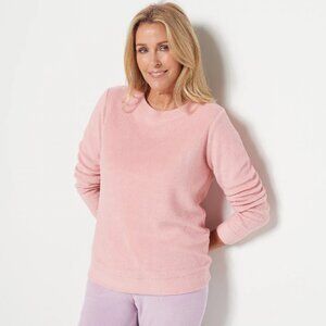 Denim & Co. Comfort Zone Women's Baby Sherpa Crewneck Pullover Sweater Pink XXS